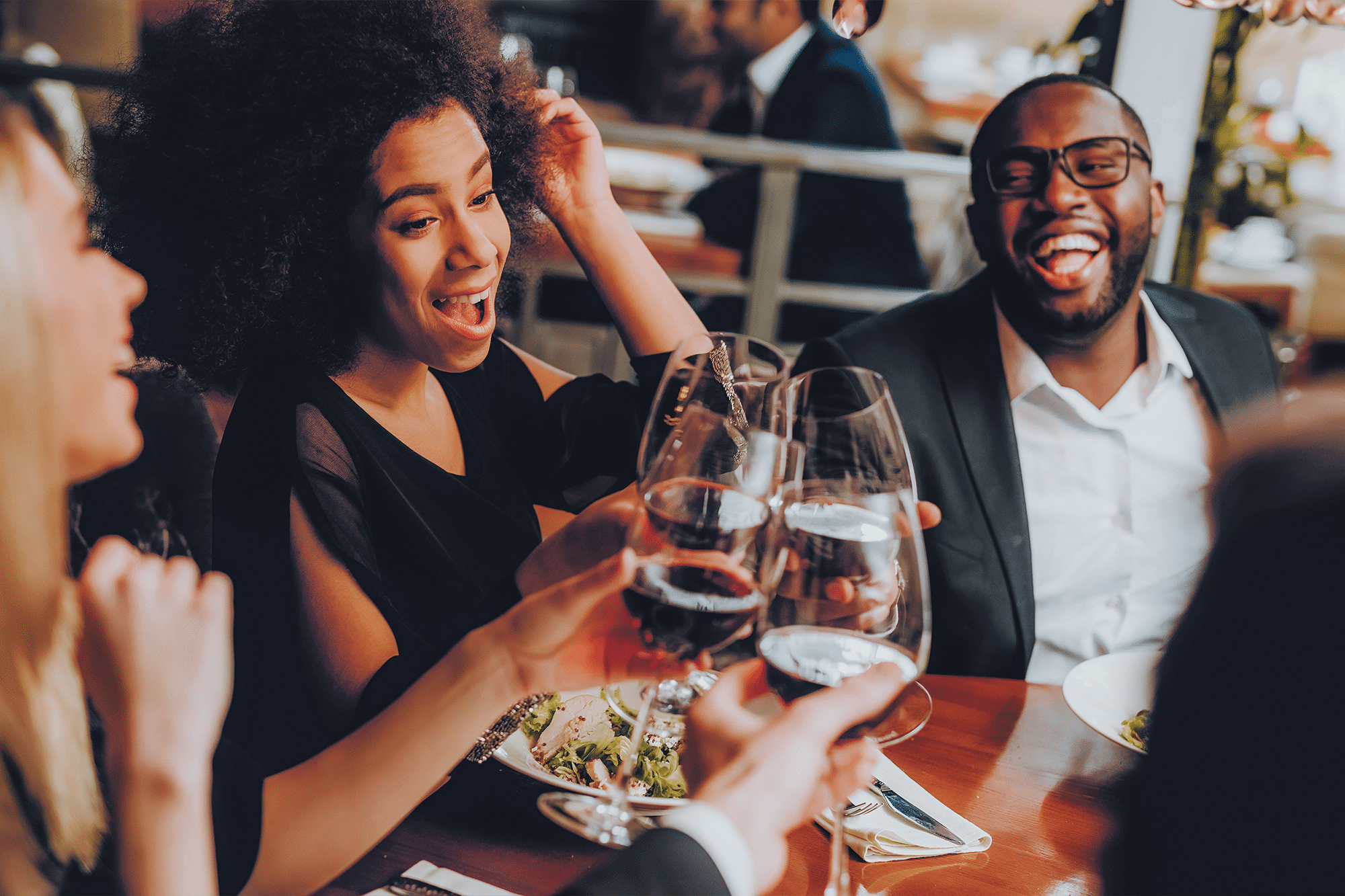 Friends at dinner in Midtown Atlanta.